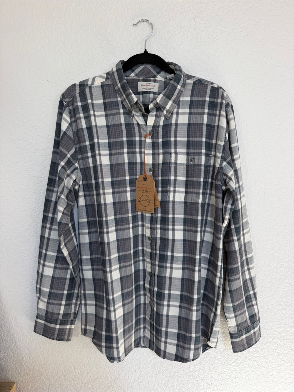 Weatherproof Gray and White Plaid Button-Down Shirt